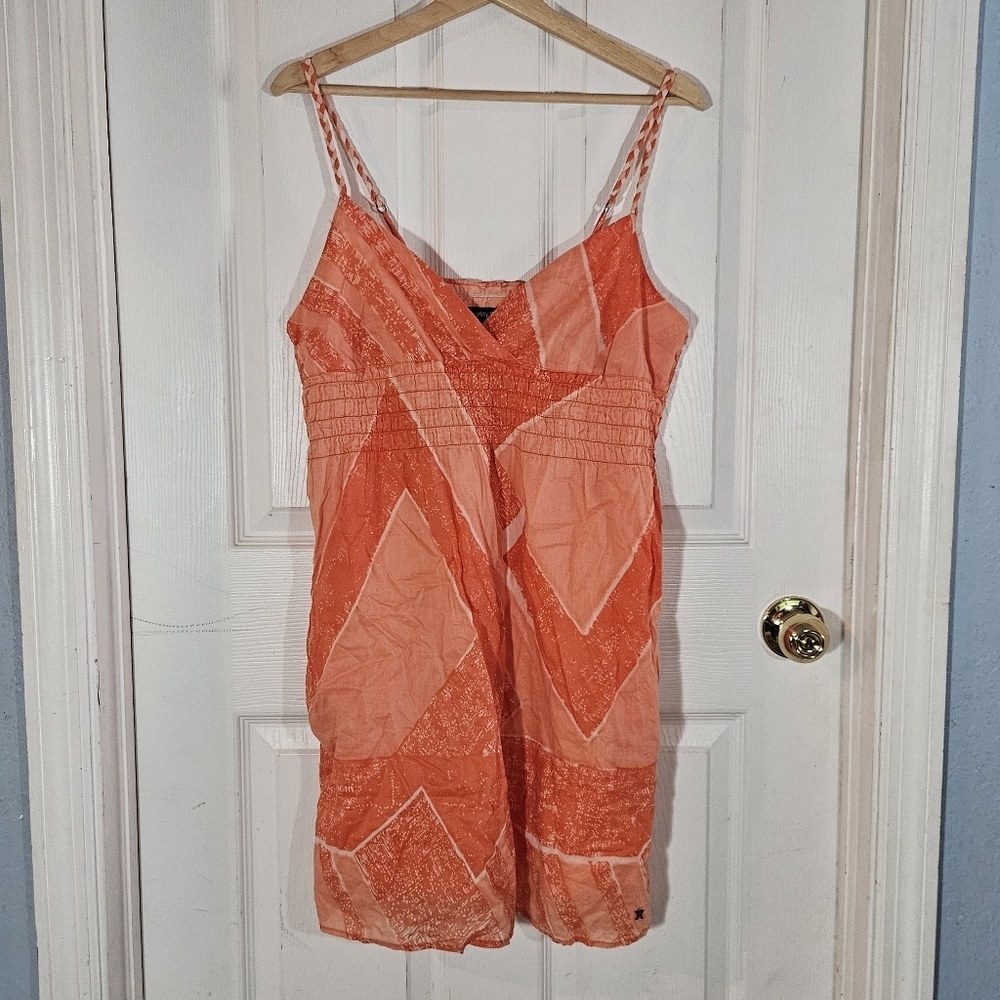 Hurley Cotton Mini Sun Dress Beach Summer Orange Print Size XL